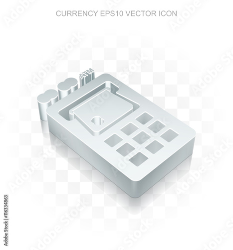 Banking icon: Flat metallic ATM Machine, transparent shadow, EPS 10 vector.
