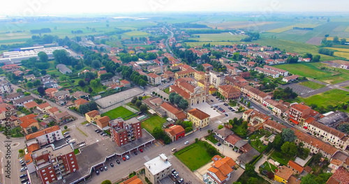 Aerial view of the center of Minerbe, little town in north Italy.