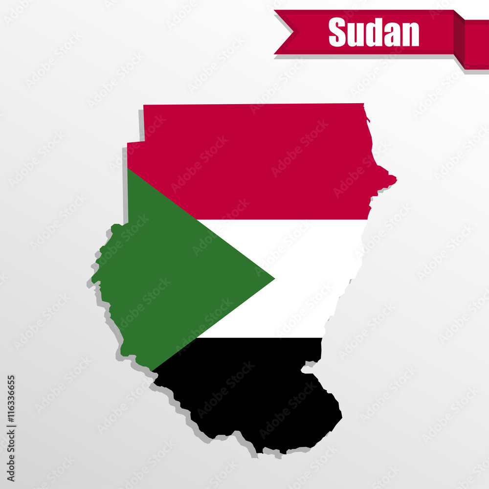 Fototapeta premium Sudan map with flag inside and ribbon