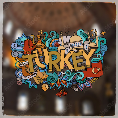 Turkey hand lettering and doodles elements background