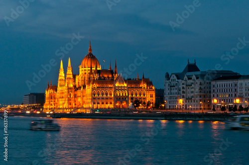 Parliament Building in Budapest at night.