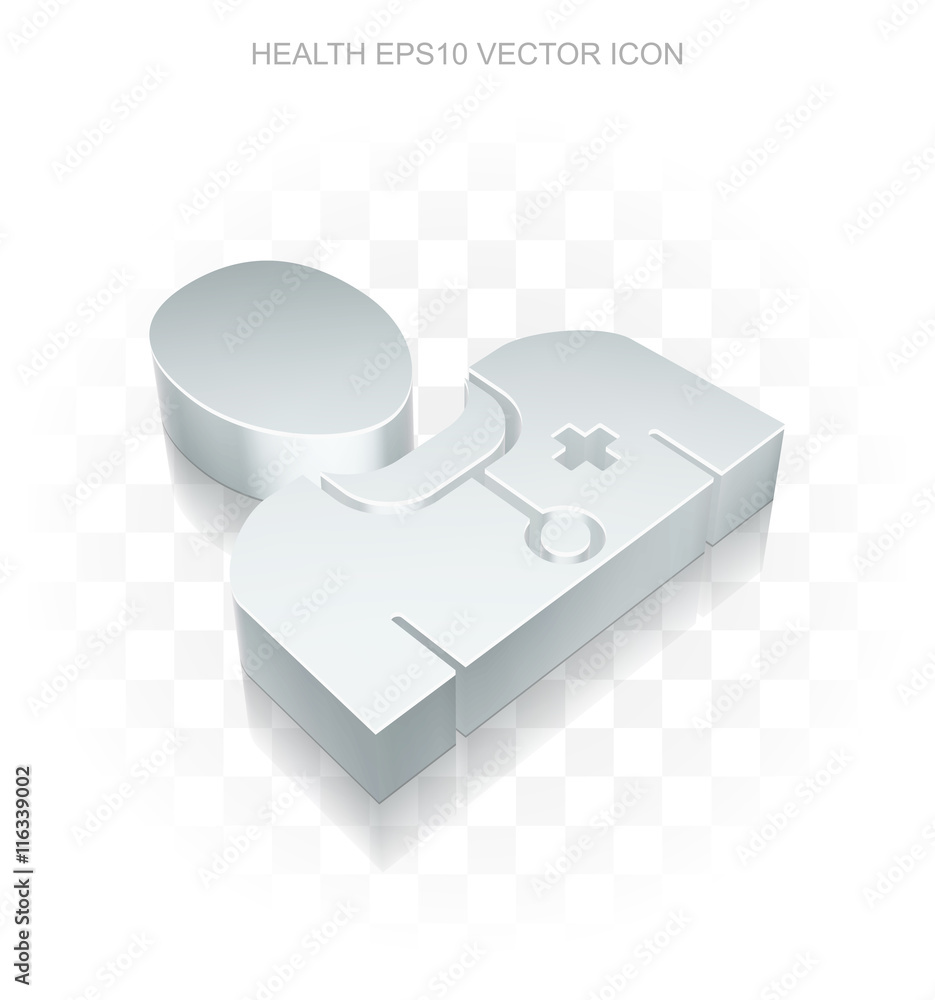 Healthcare icon: Flat metallic 3d Doctor, transparent shadow, EPS 10 vector. Healthcare icon: Flat metallic 3d Doctor, transparent shadow, EPS 10 vector.