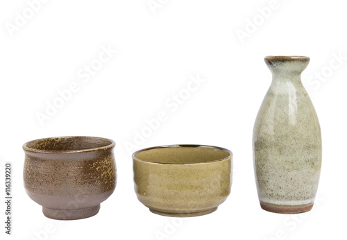 Japanese style pottery collections on white background © sirirak