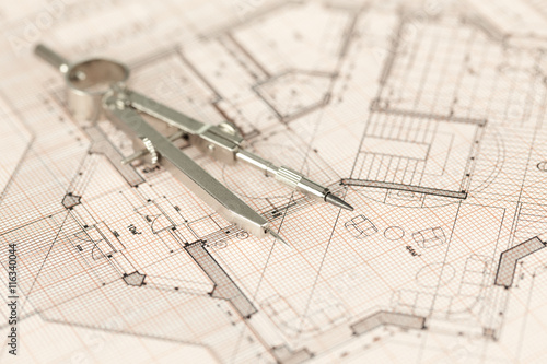 architecture blueprint - house plan & compass