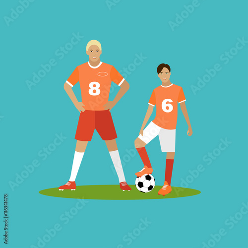 Soccer player with equipment. Sport concept vector illustration in flat style design. Football uniform