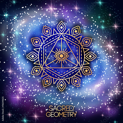 Sacred Geometry Emblem with Eye on Shining Galaxy