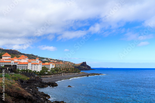 Coastline Madeira with Highway along Santa Cruz and a view at the airport, Madeira, Portugal