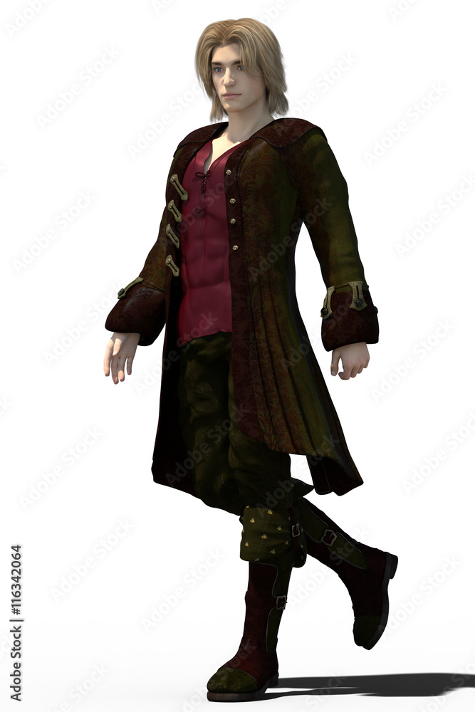 Fototapeta premium 3d render of young handsome man in baroque style outfit isolated on white