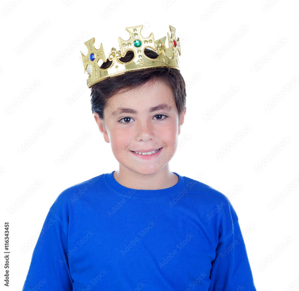 Happy child with golden crown on the head Happy child with golden crown on the head