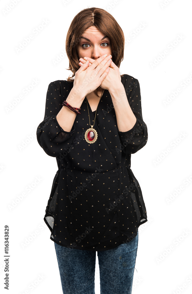Woman covering her mouth Woman covering her mouth
