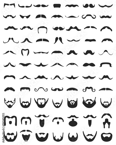 Beard with moustache or mustache vector icons set