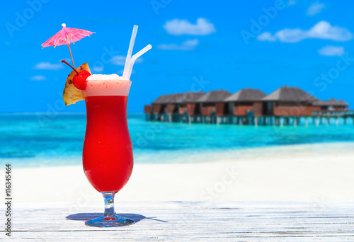 cocktail with blur beach