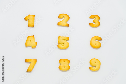 Cracker in shape of number with white background