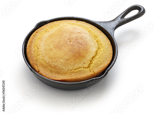 homemade cornbread in skillet, southern cooking photo