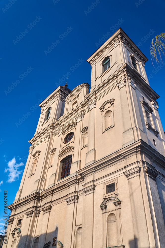 Baroque facade of the parish church of St. Nicholas in Leszno. Baroque facade of the parish church of St. Nicholas in Leszno.