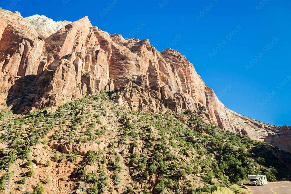 Tourist and Camping car in Grand Canyon National Park Arizona with the blue sky Tourist and Camping car in Grand Canyon National Park Arizona with the blue sky