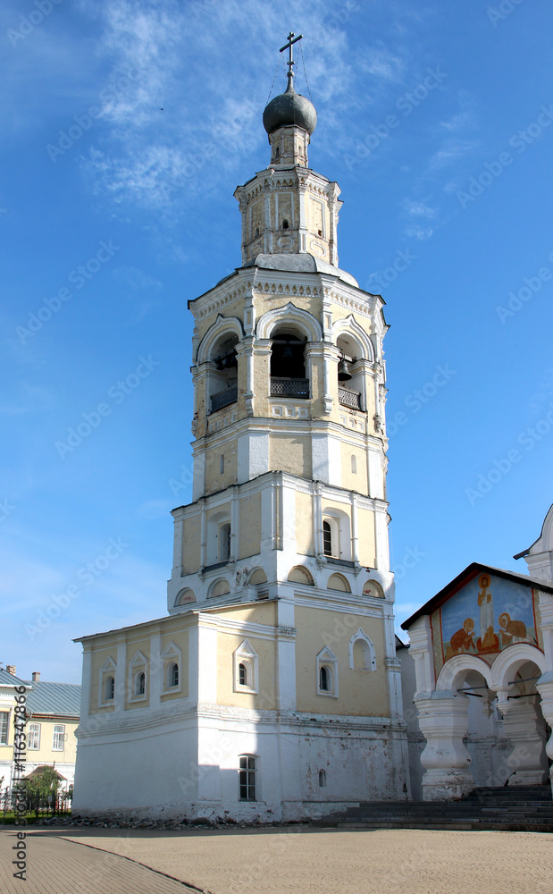 Bell tower of Spaso-Prilutsky Monastery in the Vologda city, Russia.