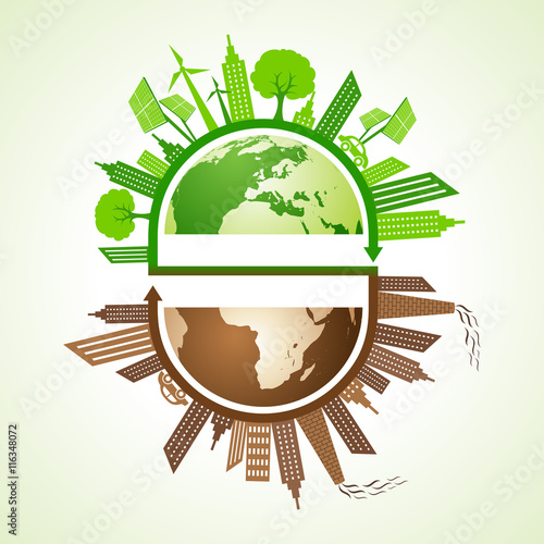 Eco and polluted city concept with earth stock vector