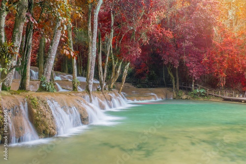 Waterfall in rain forest (Tad Sae Waterfalls at Luang prabang, L