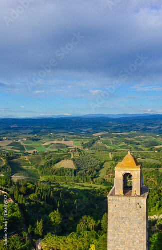 San Gimignano, Italy, is a small walled medieval hill town in the province of Siena, Tuscany. Known as the Town of Fine Towers, is famous for its medieval architecture.