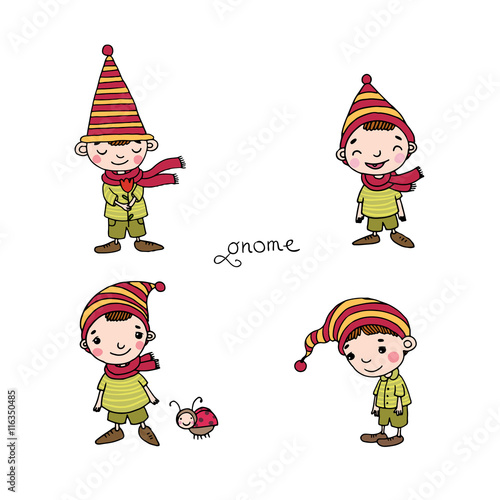 A set of cute little gnomes.