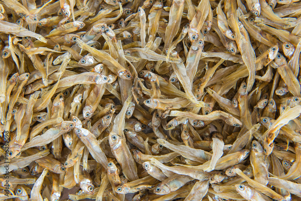 Dried Small fish anchovies used in Asian cuisine