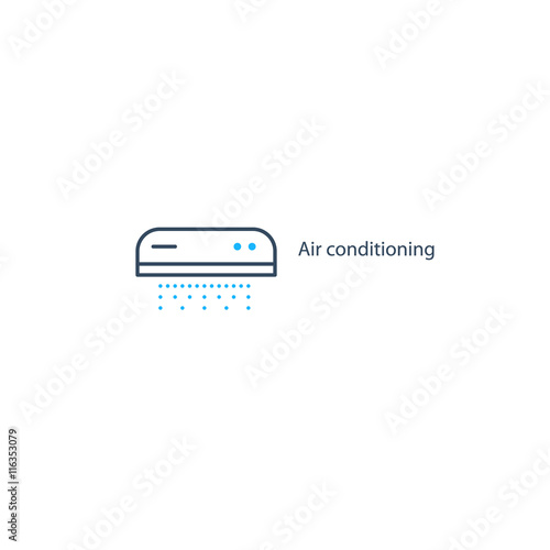 Ductless cooling and heating systems logo, home air conditioning service icons, climate control concept