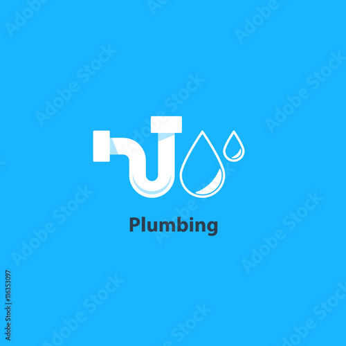 Plumbing service logo, p-trap tubular part, pipes drain concept, repair works, facility installment