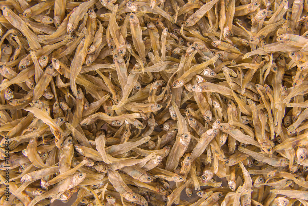 Dried Small fish anchovies used in Asian cuisine