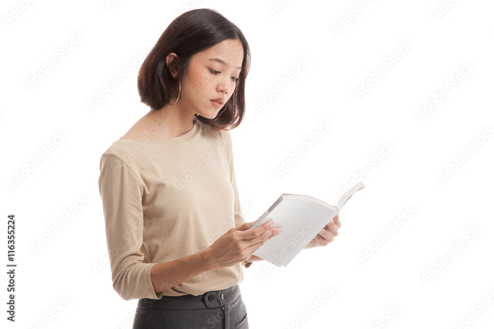 Young Asian business woman with a book isolated on white background Young Asian business woman with a book isolated on white background