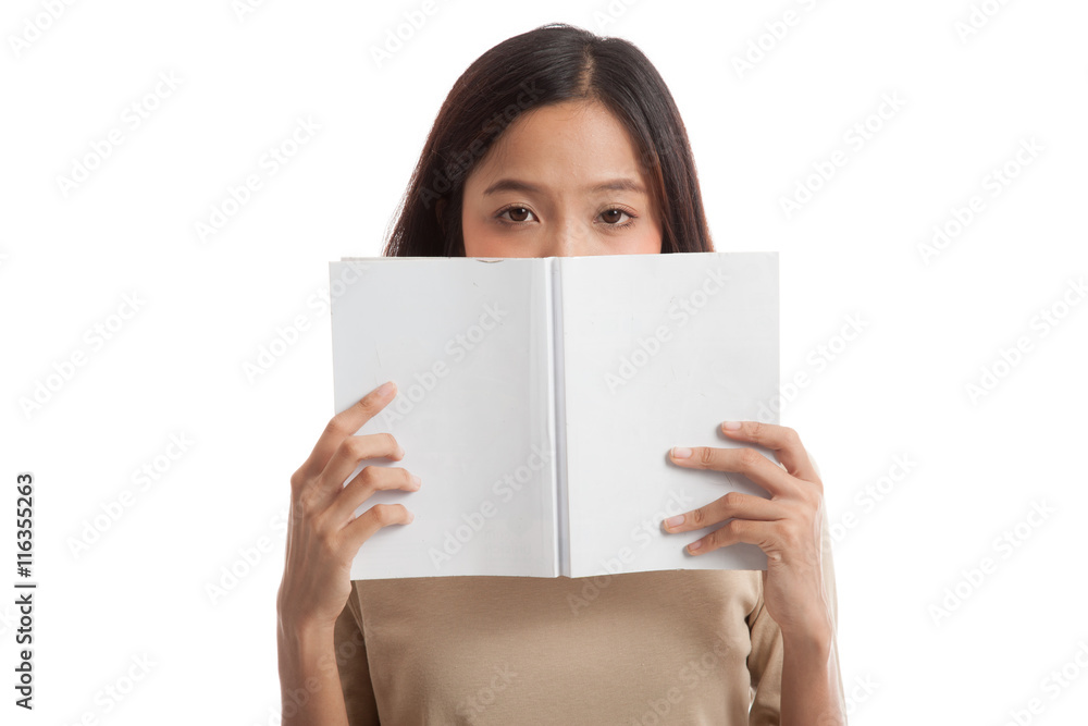 Young Asian business woman with a book isolated on white background Young Asian business woman with a book isolated on white background