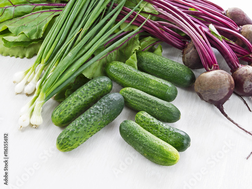 cucumber, onion and beets