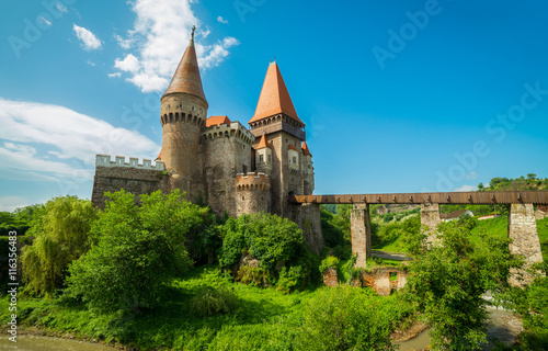Old traditional architecture of the famous historical Corvin castle in Hunedoara, Romania
