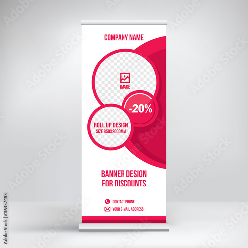 Roll-up banner design, concept, discount, shop, sale.
