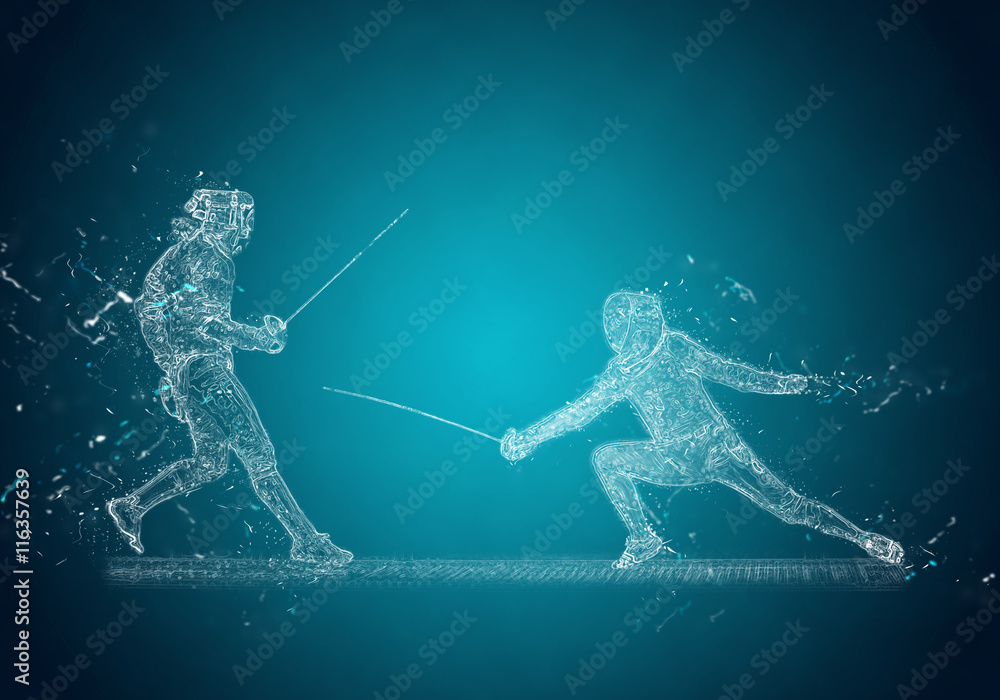 Abstract Sabre Fencers. Crystal ice effect