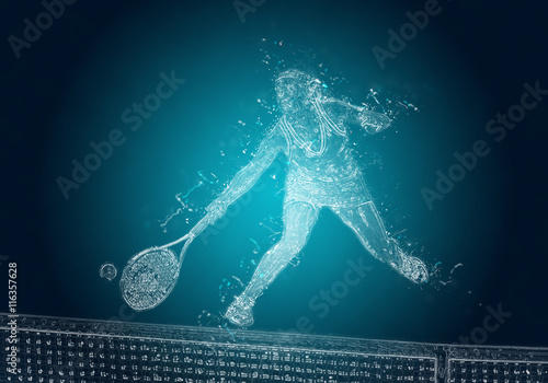 Abstract tennis player in action. Crystal ice effect