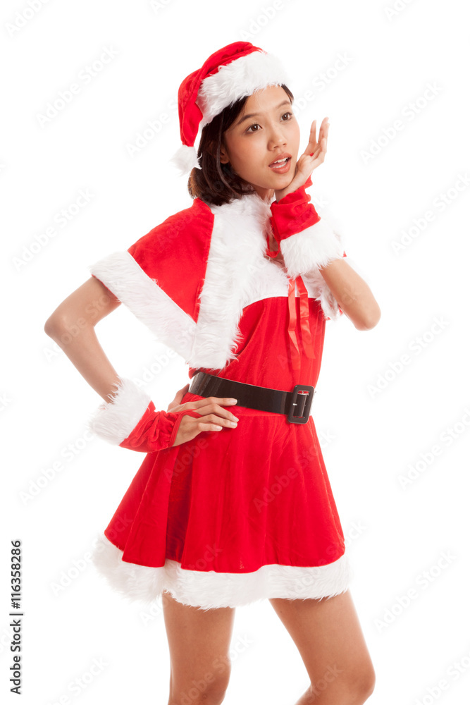 Asian Christmas Santa Claus girl isolated on white background Asian Christmas Santa Claus girl isolated on white background