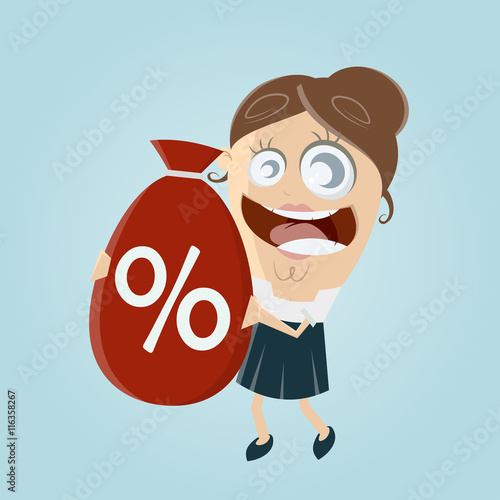 funny businesswoman with big discount bag