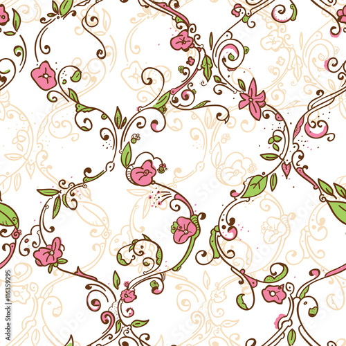 Hand drawn trellis floral seamless pattern