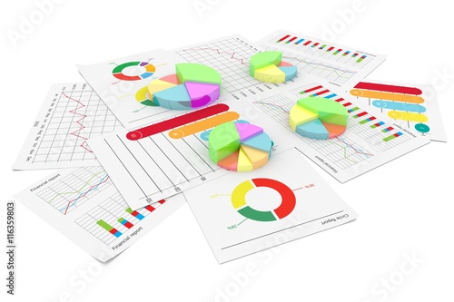 Business financial pie graph with document 3d economy stock marker clip art illustration background 