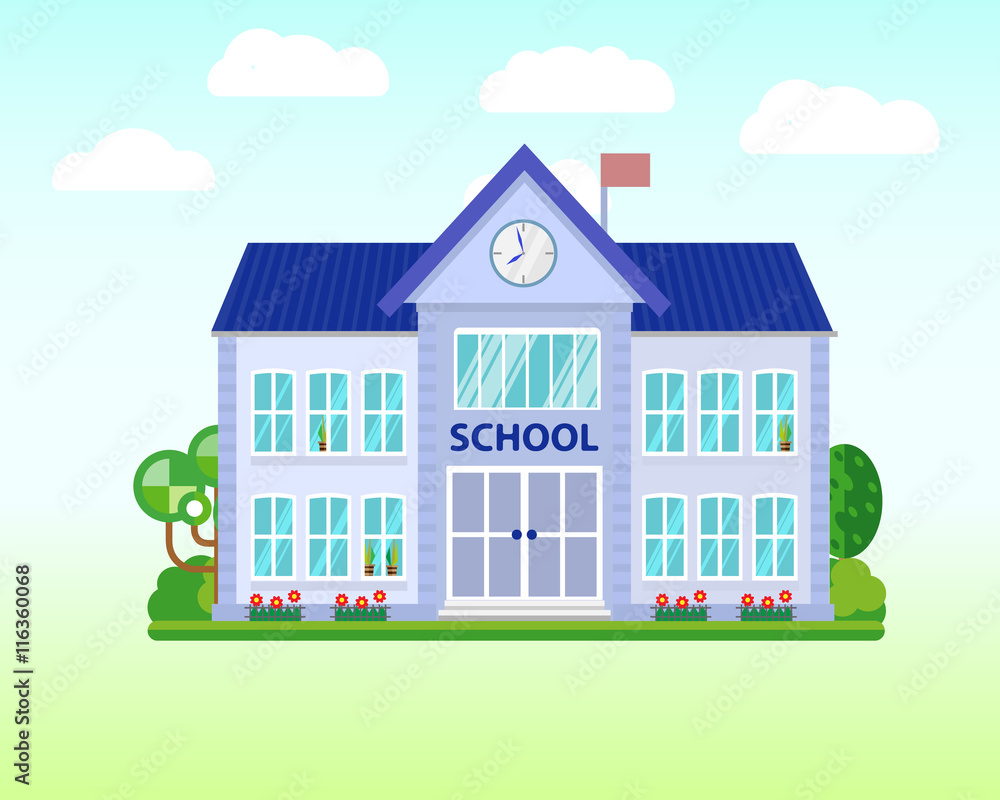 School and education. Buildings for city construction. Set of elements to create urban background, village and town landscape. Flat style vector illustration. School and education. Buildings for city construction. Set of elements to create urban background, village and town landscape. Flat style vector illustration.