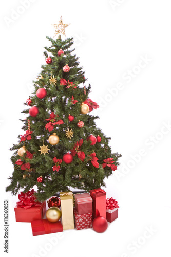 Christmas Tree With Present Isolated on White