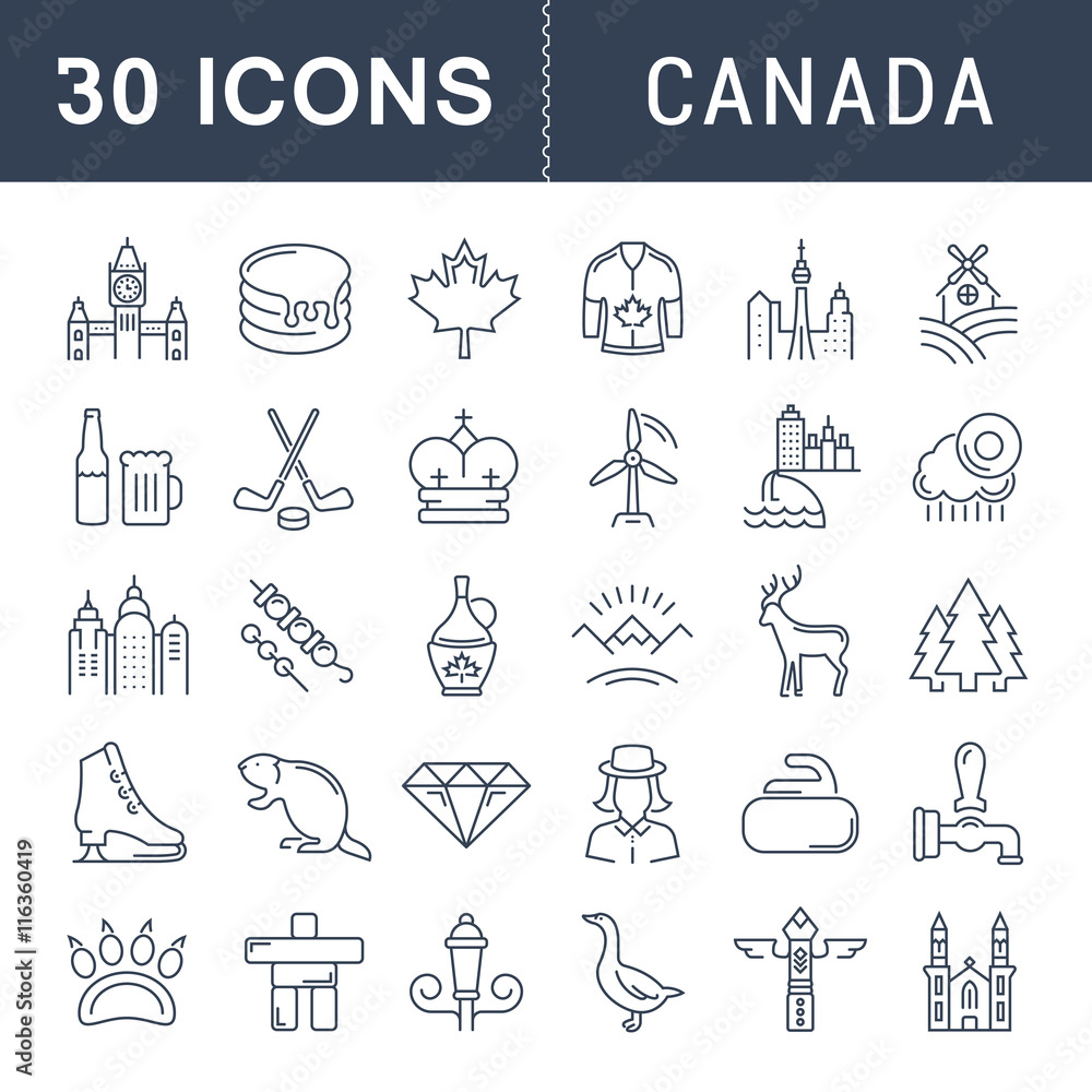 Set Vector Flat Line Icons Canada Set Vector Flat Line Icons Canada