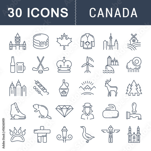 Set Vector Flat Line Icons Canada