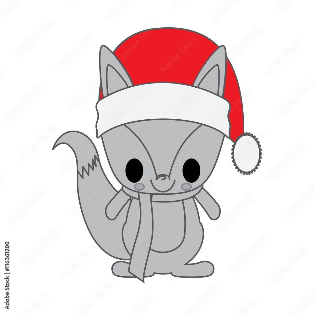 kawaii animal style with Christmas theme isolated icon design, vector ...