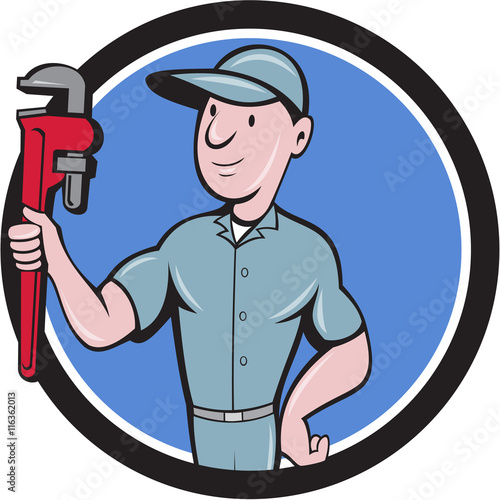 Handyman Monkey Wrench Circle Cartoon