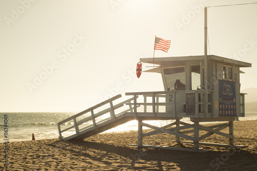 Santa Monica beach lifeguard tower in California USA