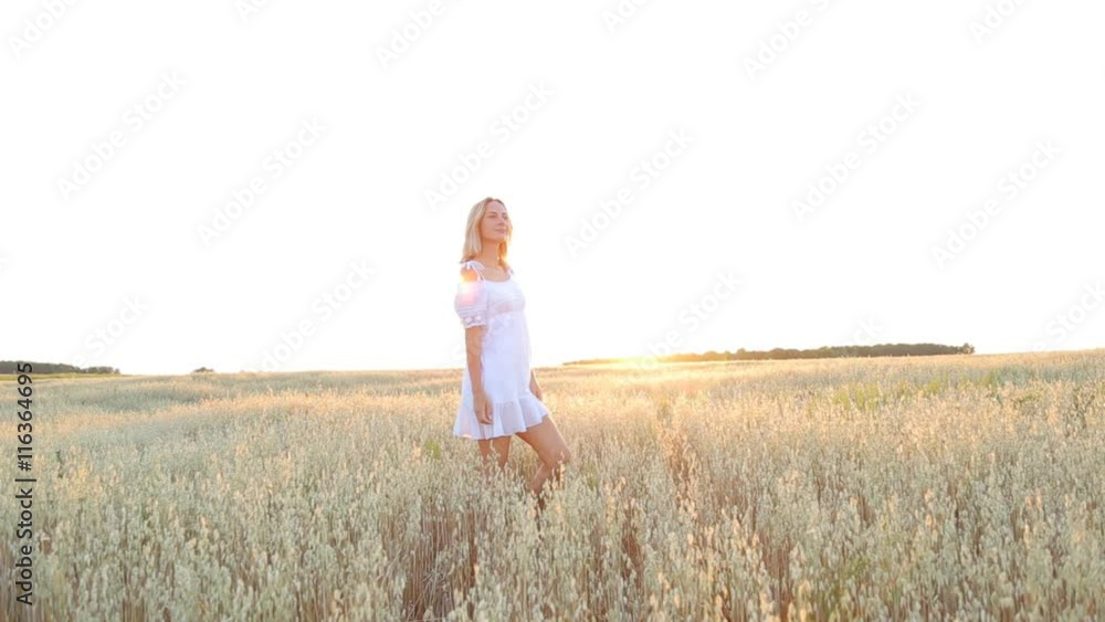 Beauty Smiling Girl on the golden Field. Laughing And Happy young model woman Beauty Smiling Girl on the golden Field. Laughing And Happy young model woman