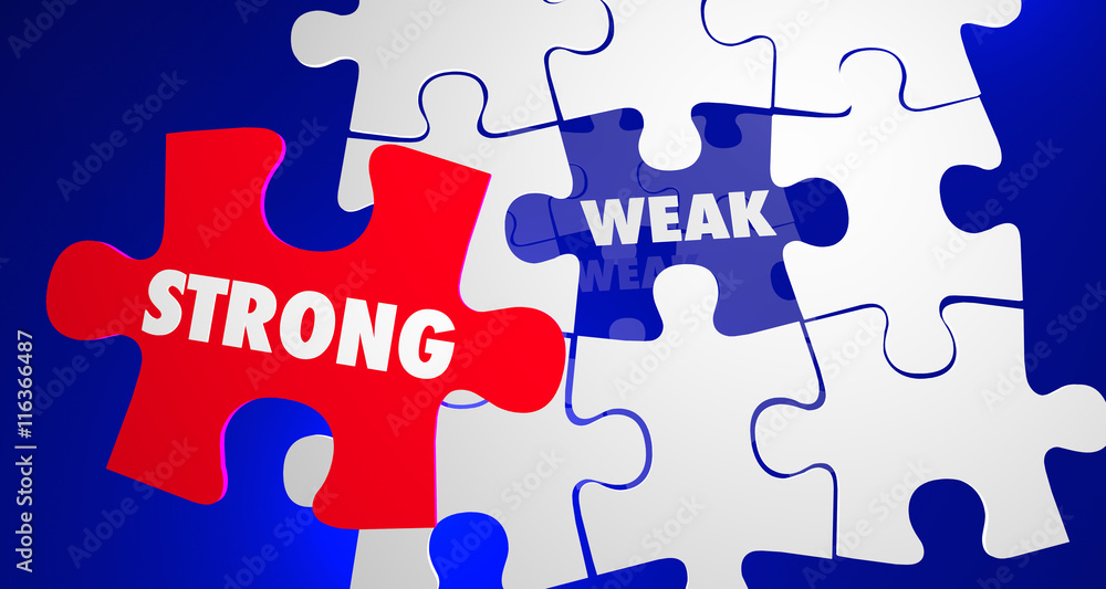 Strong Vs Weak Strength Weakness Puzzle 3d Illustratio Stock