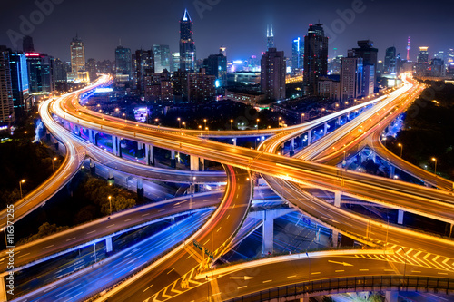 Tela Shanghai elevated road junction and interchange overpass at night, Shanghai Chin